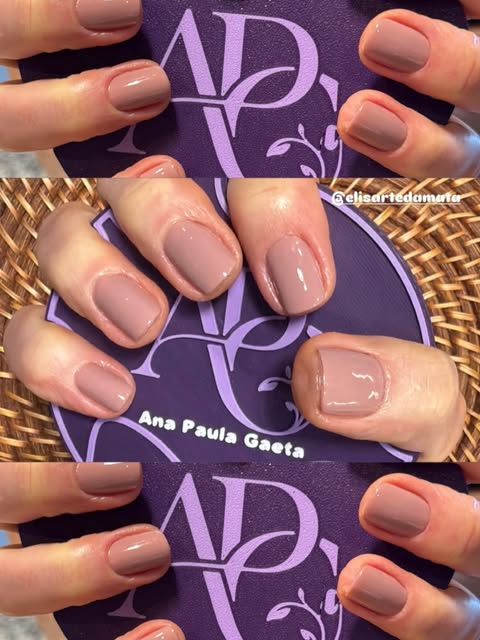 Neutral-toned manicures displayed with the APG logo